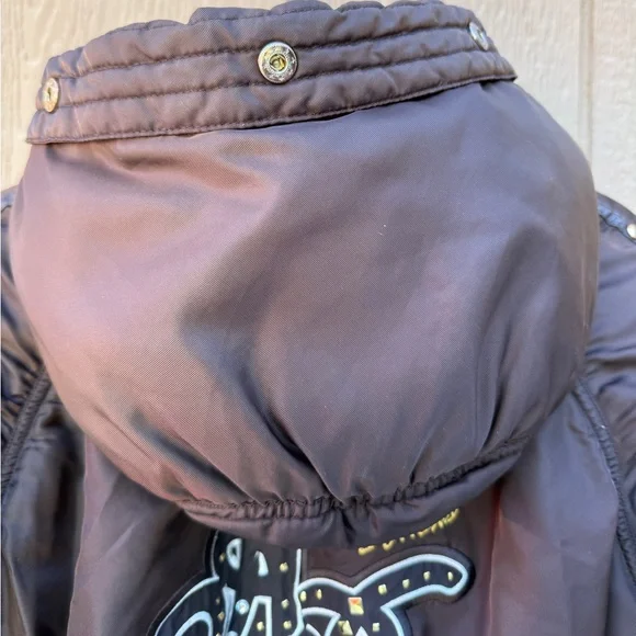 Y2K Rare Vintage Nelly’s Apple Bottoms Coat - Bling Gold Accents Down Size Large - Picture 4 of 16